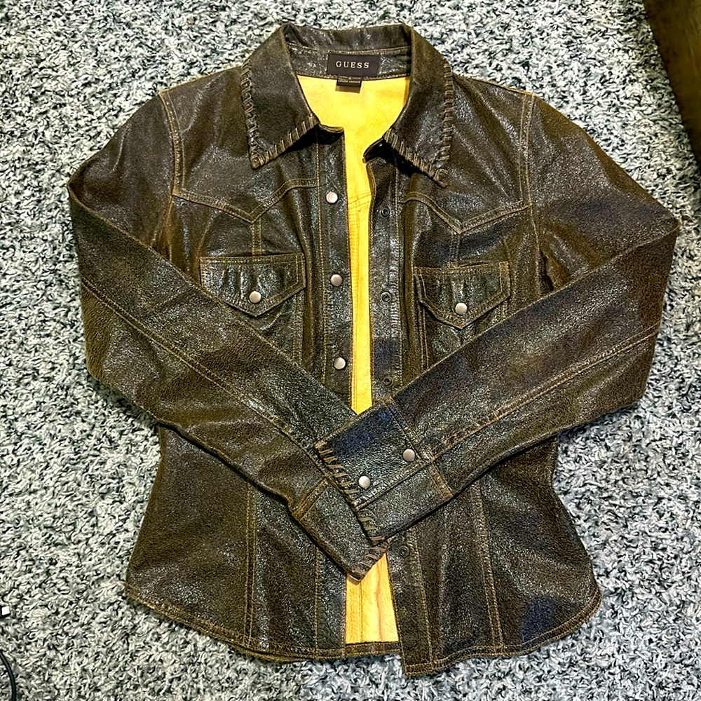Woman’s Brown Leather Button Down Jacket From Gue… - image 1